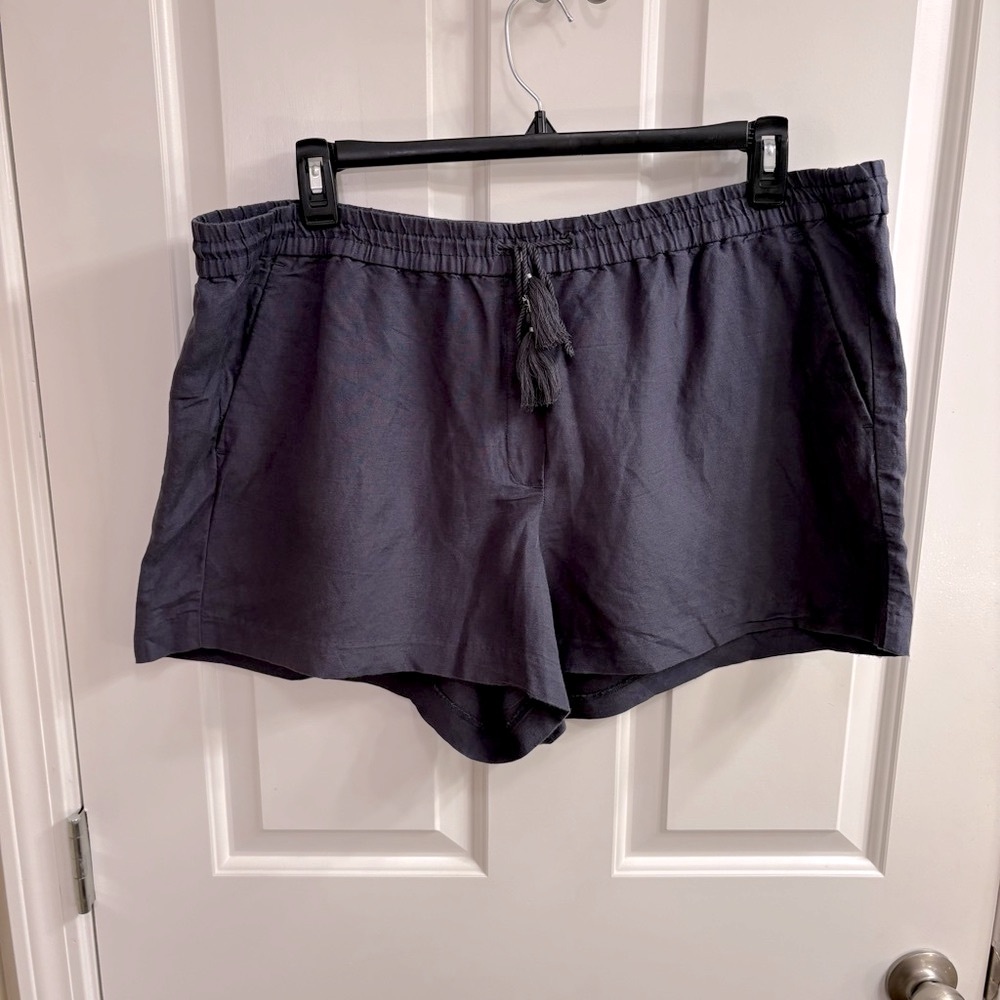 LOFT Gray Blue Linen Blend Shorts with Drawstring Waistband